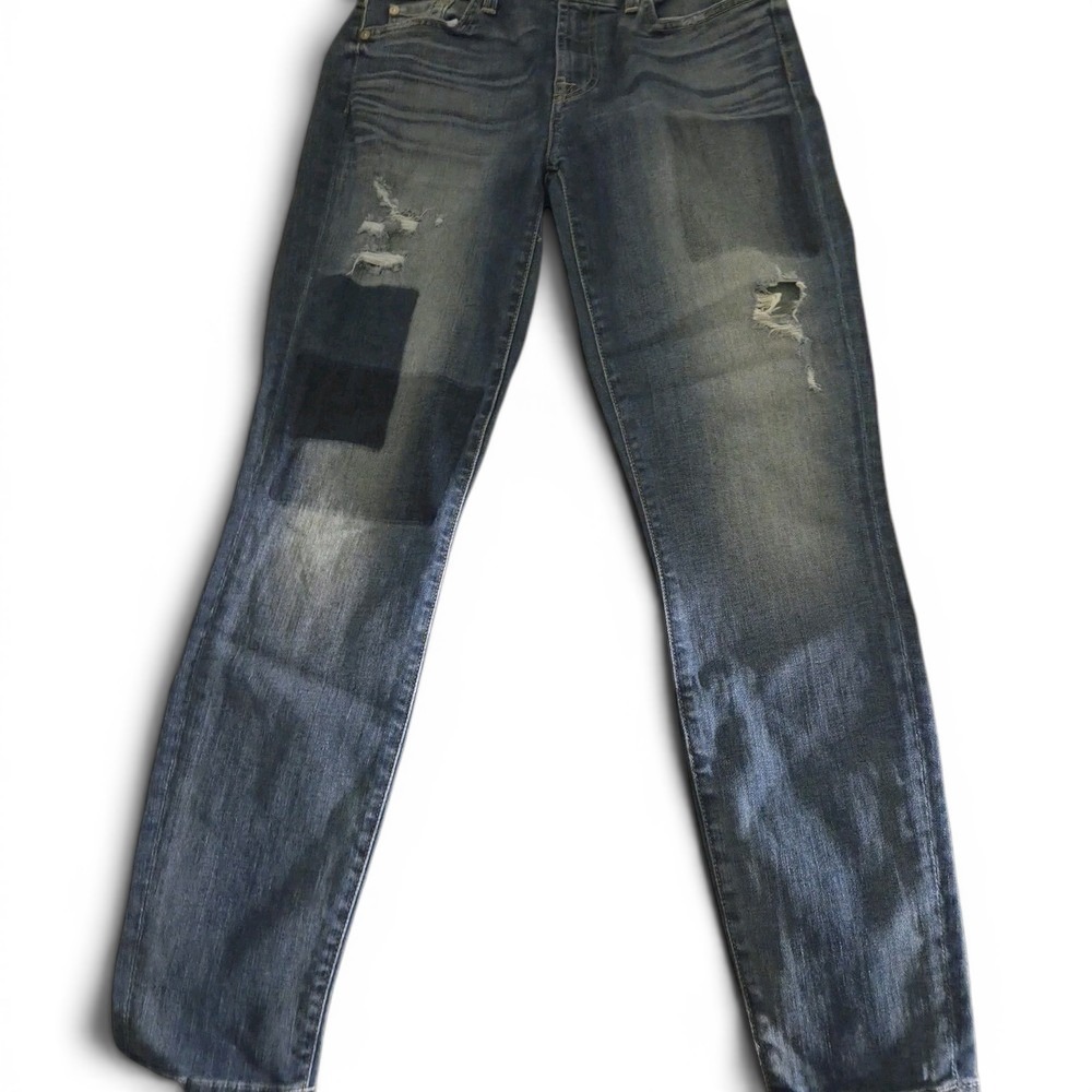 7 For All Mankind Gwenevere High Rise Skinny Jeans 31 Distressed Stretch